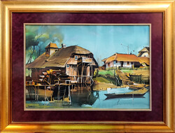 Fassel-l'ousa ferenc (1915-2009) watermill - with frame 76x96 cm - artwork 50x70cm - t2503-479