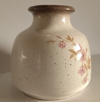 Scheurich német kerámia váza W. Germany 293-16, 16x16,5 cm - törtfehér barna rózsaszín zöld virágos