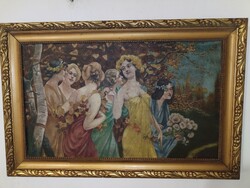 Nagyméretű antik olajfestmény, vásznon. Jelzett, nem azonosított.