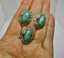 Szépséges kézműves antik ékszerszett fülbevaló, gyűrű