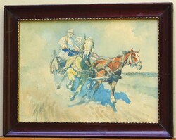 (N) Zórád Ernő (1911-2004) : Vágtató lovasszekér
