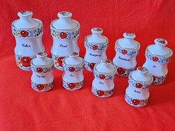Gyönyörű, kézzel festett Kalocsai porcelán fűszertartó készlet, szett