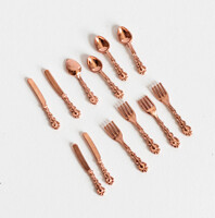 KIÁRUSÍTÁS Mini fém evőeszköz készlet 4 személyre - babaházi kiegészítő, konyha miniatűr