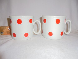 Két darab Zsolnay porcelán bögre, csésze együtt - piros pöttyös