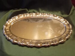 Régi ezüstözött, ovális hólyagos tálca, 37x23