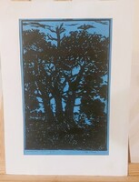 Nagy Vince linómetszet 29x40 cm paszpartuval Erdőrészlet