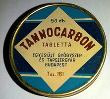 1950'S MAKULÁTLAN RÉGI Tannocarbon tabletta gyógyszer FÉM doboz - EGYESÜLT GYÓGYSZER ÉS TÁPSZERGYÁR
