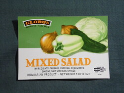 Konzerv befőtt címke,Magyar konzervgyár,GLOBUS,vegyes saláta konzerv,