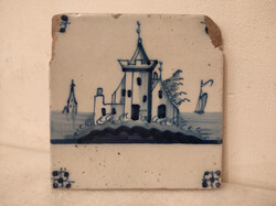 Antik delfti porcelán 18. század kék csempe csónakház Delft nr. 68 4569