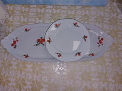 Zsolnay barackvirágos, piros barackvirágos, porcelán süteményes, szendvicses készlet