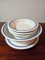5 DB ALFÖLDI PORCELÁN MENZÁS, KÉK CSÍKOS (GULYÁS, KIS, CSEMEGÉS) TÁNYÉR KÉSZLET