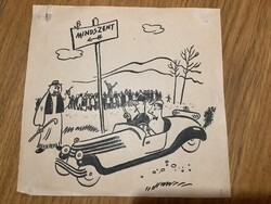 Toncz Tibor eredeti karikatúra rajza a Szabad Száj c. lapnak 17,5 x 17 cm Mindszent