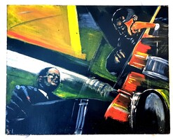 Jazz duo Band zenekar festmény jelzett alkotás