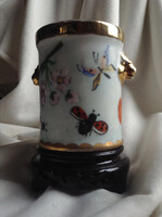 Zsolnay porcelán váza pohár fehér arany barokk fajansz majolika oroszlánfejes katica cseresznye kert