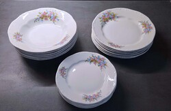 Zsolnay teljes, hibátlan 18 darabos tányérkészlet csokros, rózsás, búzavirágos