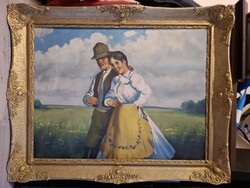 Parobek Alajos: Tápai pár, festmény, olaj, vászon, 59x77 cm + szép keret