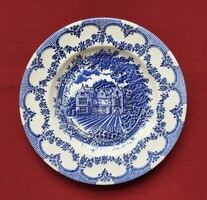 Ironstone angol jelenetes kék porcelán tányér kistányér süteményes