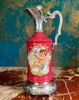 Antik olasz ezüstözött és porcelán kanna – 1910 körül – kézi festés, aranyozás – Consalvo Carelli at