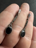 Art novu ezüst fülbevaló fazetált onix