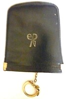 Vintage "EP" stilizált monogrammos VALÓDI BŐR fekete memóriarugós kulcstartó pánztárca képek szerint