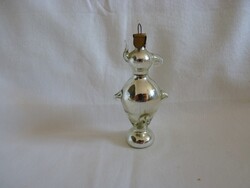 RÉGI ÜVEG KARÁCSONYFADÍSZ - EZÜST SZAMOVÁR!