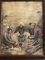 Révész Imre rézkarc - Déli ima (Kerettel együtt!)