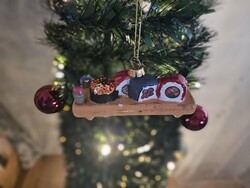 Különleges üveg sushi tál karácsonyfadísz – kézzel festett