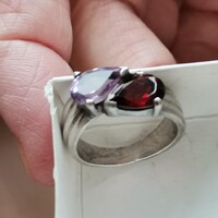 Ametiszt és gránát ezüst gyűrű
