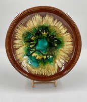 Kondor Éva Retro Falitányér - Türkíz mázzal, Jelzett