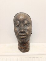 Benini bronz antik nagy afrikai patinás bronz szobor fej Afrika Benin 319 5783