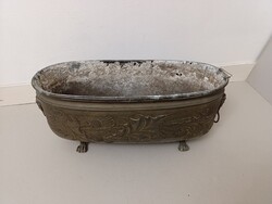 Antik kaspó patinás domborított sárgaréz oroszlán lábas virág tartó betéttel 310 5776