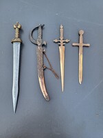 4 db-os vintage fém levélbontó gyűjtemény (Excalibur, szablya, tőr)