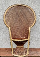 Vintage Pávafotel Boho Pávaszék Rattan Páva alakú Szék Nád Fotel Fonott Peacock Emmanuelle Chair