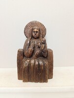 Antik szobor 19. század népművészet faragott fa Mária Jézus keresztény vallás 393 5903