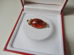 Régi Fischland 8 karátos arany bross borostyánnal - Jelzett.