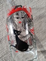 "Repülő fekete macska"- vintage üveg pohár