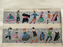 Róna Emy: Táncoló mesealakok eredeti festmény  technika: papír, tus, akvarell, jjl méretek: 21,5 x 3