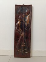 Retro afrikai motívum antik domborított vörösréz lemez fali kép 415 5843