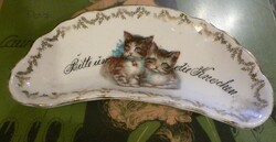 MACSKA MINTÁS ANTIK PORCELÁN CSONTOS TÁNYÉR