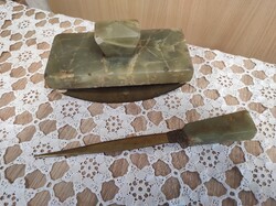 Antik zöld márvány onyx asztali szett