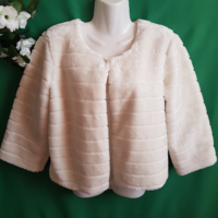 Kb. S/M-es Ekrü színű menyasszonyi szőrme boleró, alkalmi kiskabát, blézer