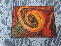 Jelzett absztrakt komlós festmény