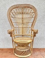 Vintage Pávatrón Pávafotel Pávaszék Karosszék Fotel Szék Páva Formájú Rattan Fonott Peacock Chair