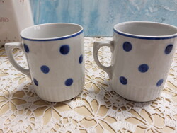 Zsolnay kék pöttyös, kék szegélyű, szoknyás porcelán bögre, csupor, csésze, pohár