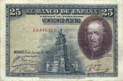 25 peseta pesetas 1928 Spanyolország "A".sorozat