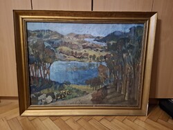 Dallos Ferenc festménye, olaj, farost, 60x80 cm+üvegezett keret