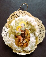 Cca. 1918 RÉGI KARÁCSONY KARÁCSONYFADÍSZ SZENT JÓZSEF + KISDED JÉZUS KOLOSTOR - APÁCA MUNKA MUZEÁLIS