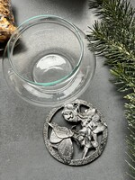 Gyönyörű, dúsan díszített ón tetejű potpourri tartó üveg edény