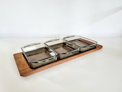 Vintage teak-üveg kínáló szett, LV 406