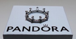 Bűbájos korona fekete kristályokkal - Pandora ezüst gyűrű